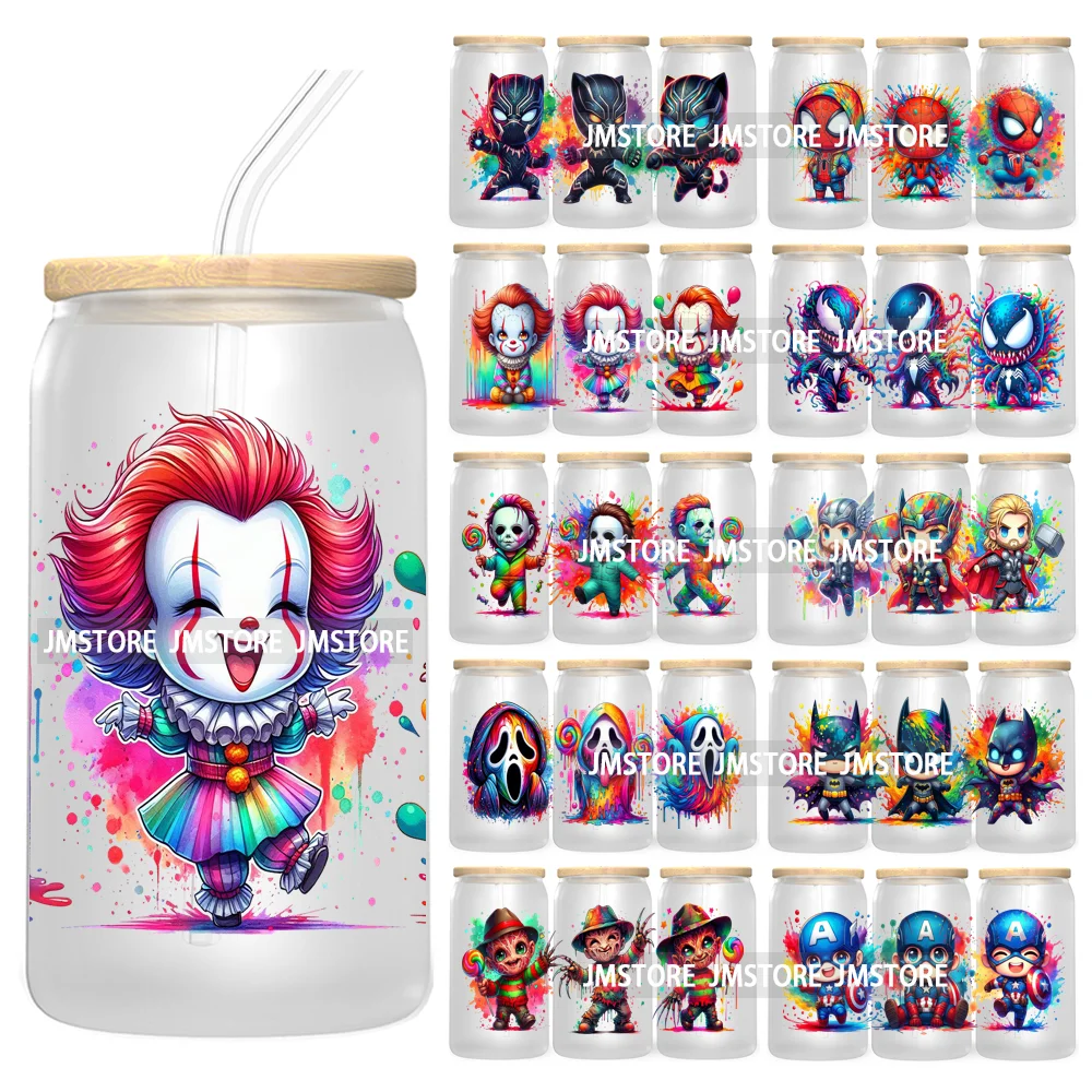 Watercolor Cartoon Halloween Spooky UV DTF Sticker For 16OZ Libbey Glass Cup Can Wrap Transfer Stickers Custom Labels DIY Logo