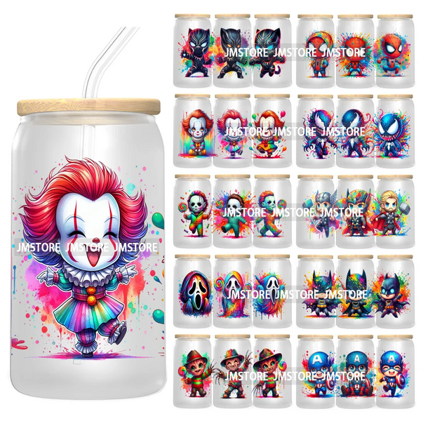 Watercolor Cartoon Halloween Spooky UV DTF Sticker For 16OZ Libbey Glass Cup Can Wrap Transfer Stickers Custom Labels DIY Logo