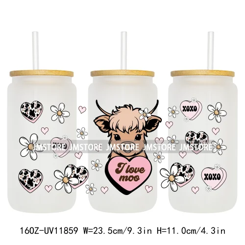 Western Puppy Cat Dog Valentines Day 16OZ UV DTF Cup Wrap Transfer Stickers Custom Labels Waterproof Logo For Libbey Glass Can