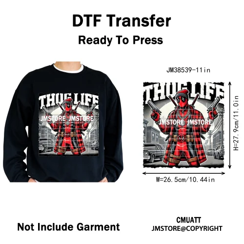 Cool Hip Hop Cartoon Animal Characters Streetwear Thug Life Iron on DTF Washable Transfers Stickers Ready to Press for Clothes