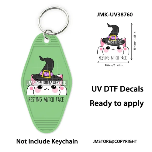 Funny Halloween Skull Skeleton Ghosts UV DTF Motel Keychain Wraps Ready To Apply Waterproof High Quality Hotel Keychain Decals