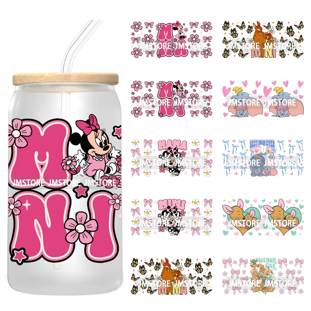 Coquette Mama Mini Cartoon Family 16OZ UV DTF Cup Wraps Ready To Apply Waterproof Transfer Stickers For Libbey Glass Can Tumbler