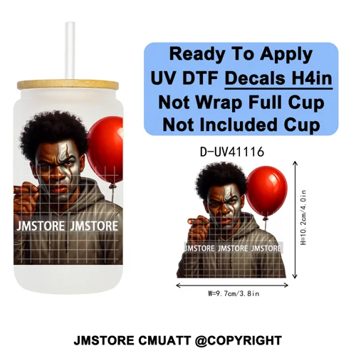 Black Horror Dad Halloween Spooky Daddy UV DTF Decals Ready To Apply Waterproof Transfer Stickers For 16OZ Libbey Glass Can Cups
