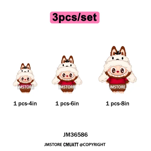 Cute Baby Cartoon Monster Doll Character Bow Girly Washable Decals Iron On DTF Heat Transfer Stickers Ready To Press for Clothes
