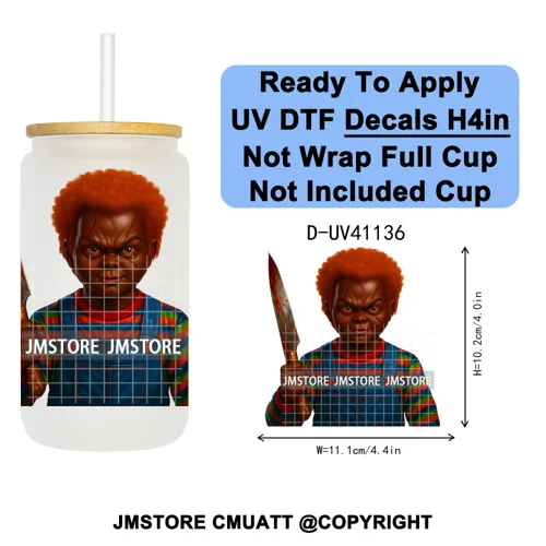 Black Horror Dad Halloween Spooky Daddy UV DTF Decals Ready To Apply Waterproof Transfer Stickers For 16OZ Libbey Glass Can Cups