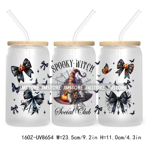 Spooky Witch Social Club UV DTF Cup Wrap For 16OZ Libbey Glass Cups Can Transfer Stickers Custom Labels Logo Halloween Season