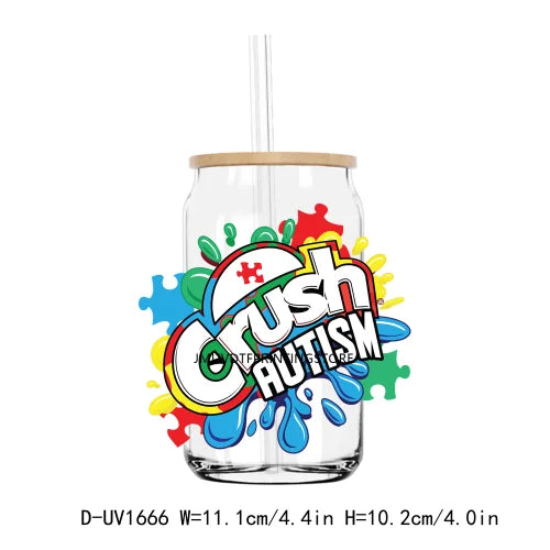 Crush Autism Awareness UV DTF Transfers Stickers Decals For Libbey Cold Cups Mugs Tumbler Waterproof DIY Craft