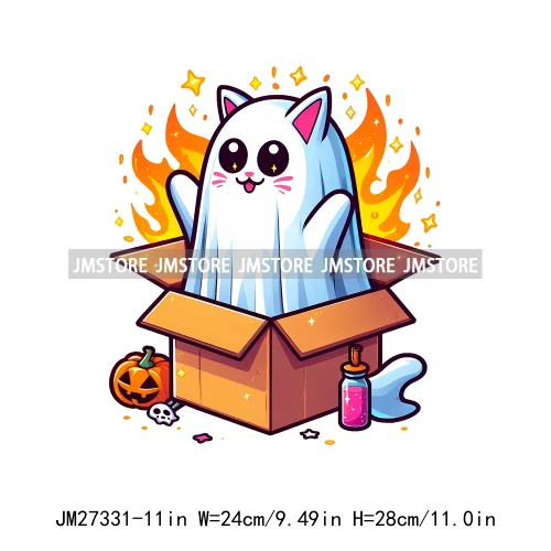 Cute Flower Ghost Bat Hey Boo Double Trouble Spooky Halloween Designs DTF Iron On Transfer Stickers Ready To Press For Clothing