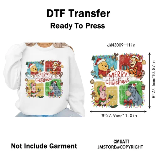 Girly Coquette Merry Christmas Ginger Cartoon Cozy Jolly Season Iron on DTF Heat Transfers Stickers Ready to Press for Clothing