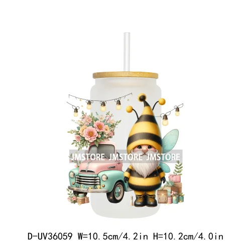 Honey Spring Bee Gnome Floral UV Sticker Decals For Libbey Cold Cups Mugs Tumbler Transfer Sticker Waterproof High Quality Label
