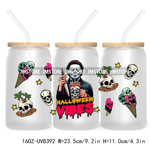 Killer Summer Vibes UV DTF Sticker For 16OZ Libbey Glass Cup Can Wrap Transfer Stickers Custom Labels DIY Logo Horror Halloween