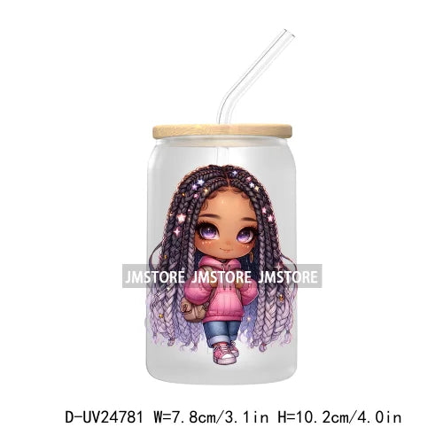 Fashion Chibi Dreadlock Girls UV DTF Transfers Stickers Decals For Libbey Cold Cups Mugs Tumbler Waterproof DIY Craft Black Girl