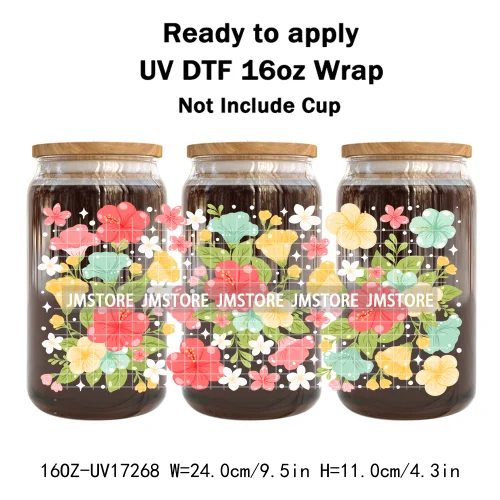 Coquette Floral Self Love Affirmations UV DTF Stickers Ready To Transfer Cup Wrap Custom Labels DIY Craft For Libbey Can Glass