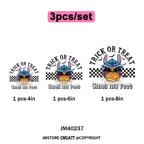 Checkered Trick Or Treat Scary Killer Character Halloween Vibes Iron on DTF Washable Transfer Sticker Ready to Press for Hoodies