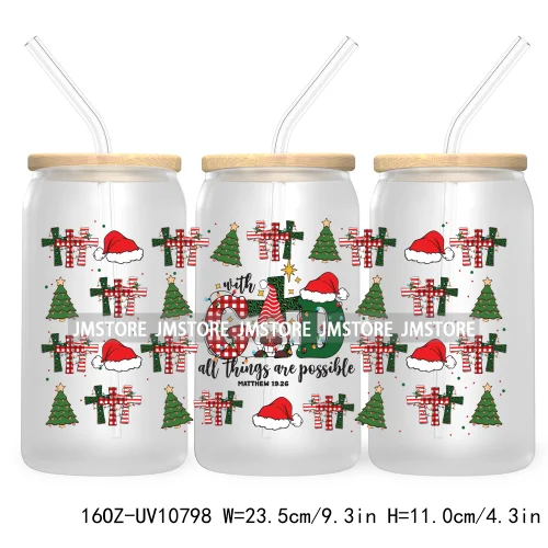 Religious Jesus Christmas UV DTF Cup Wrap For Libbey Glass Can Transfer Stickers Waterproof Custom Labels Christian Cross Bow