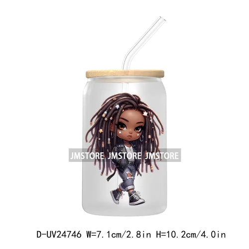 Cute Little Black Boy Girl UV DTF Transfer Stickers Decals For Libbey Cold Cups Mugs Tumbler Waterproof DIY Craft Cool Afro Kids