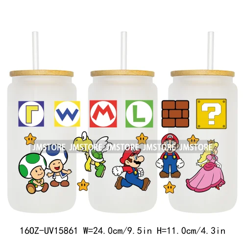 Retro Game Super Hero Princess UV DTF Cup Wraps Ready To Apply Waterproof Transfer Stickers For 16OZ Libbey Glass Can Tumbler