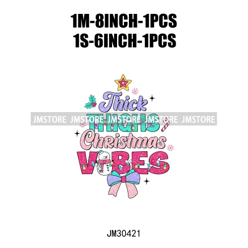 Colorful Holly Jolly Vibes Faux Glitter Christmas Santa Sleigh All Day Iron On DTF Transfers Stickers Ready To Press For Clothes