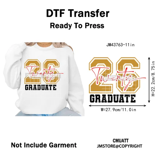Class of 2026 High School Senior Edition Graduate Season Iron on Washable DTF Heat Transfer Stickers Ready to Press for Clothing