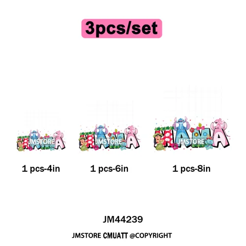 Cartoon Mama Princess Happy Mother's Day Family Vacation Iron on Washable DTF Heat Transfers Stickers Ready to Press for Hoodies