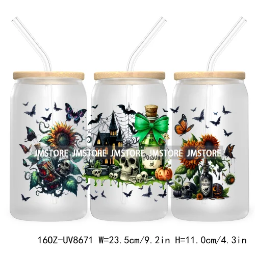 Spooky Witch Social Club UV DTF Cup Wrap For 16OZ Libbey Glass Cups Can Transfer Stickers Custom Labels Logo Halloween Season