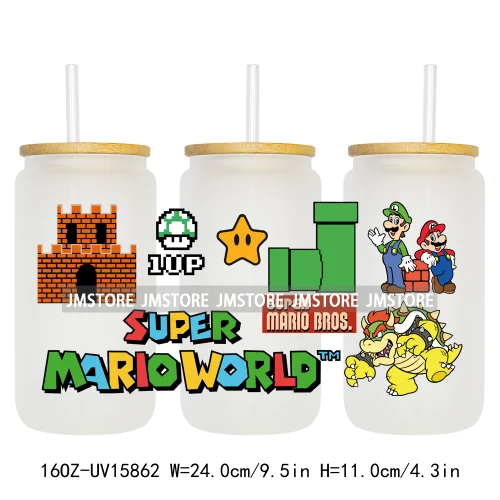 Retro Game Super Hero Princess UV DTF Cup Wraps Ready To Apply Waterproof Transfer Stickers For 16OZ Libbey Glass Can Tumbler
