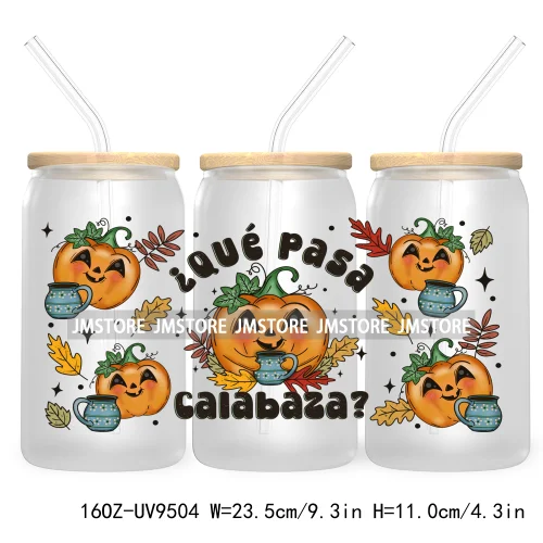 Cafecito Fall Latina Halloween 16OZ UV DTF Cup Wrap Transfer Stickers Custom Labels Durable Waterproof Logo For Libbey Glass Can