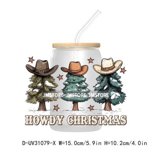 Howdy Highland Cow Christmas Cowboy Western Country Christmas UV DTF Transfer Stickers Decals For Libbey Cold Cups Mugs Tumbler