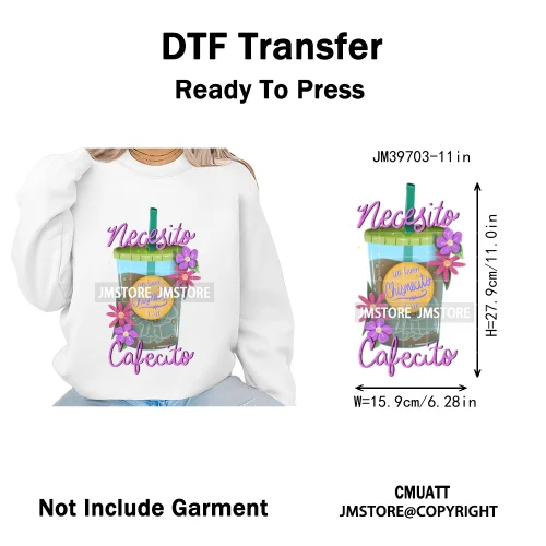 Mexican Culture Halloween Vibes Spanish Cafecito Viva Design Iron on DTF Washable Transfers Stickers Ready to Press for Hoodies