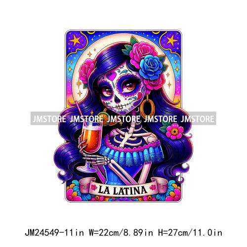 Funny Mexican Evil Eye Chismosa La Chigona Latina Skeleton Tarot Card Logos Iron On DTF Heat Press Transfer Stickers For Clothes