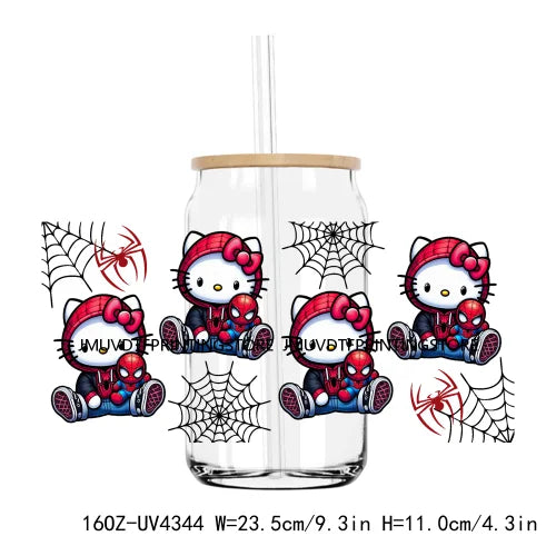 Cute Cartoon Cat Cow 16OZ UV DTF Cup Wrap Transfers Stickers Baseball Girl Custom Label DIY Waterproof Logo For Libbey Glass Can