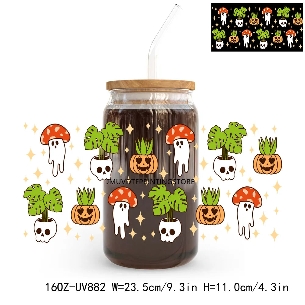 New Halloween Boo Ghost 16OZ UV DTF Cup Wrap Transfers Stickers Custom Labels DIY Durable Waterproof Logo For Libbey Glass Can