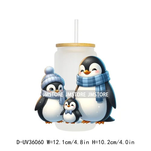 Penguin Family Coquette Bow UV DTF Transfer Stickers Decals Ready To Apply Waterproof For 16OZ Libbey Glass Can Cups Tumbler