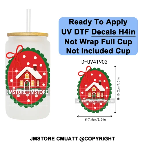Preppy Christmas Stamps Xmas Card UV DTF Transfer Stickers Decals Ready To Apply Waterproof For 16OZ Libbey Glass Can Tumbler