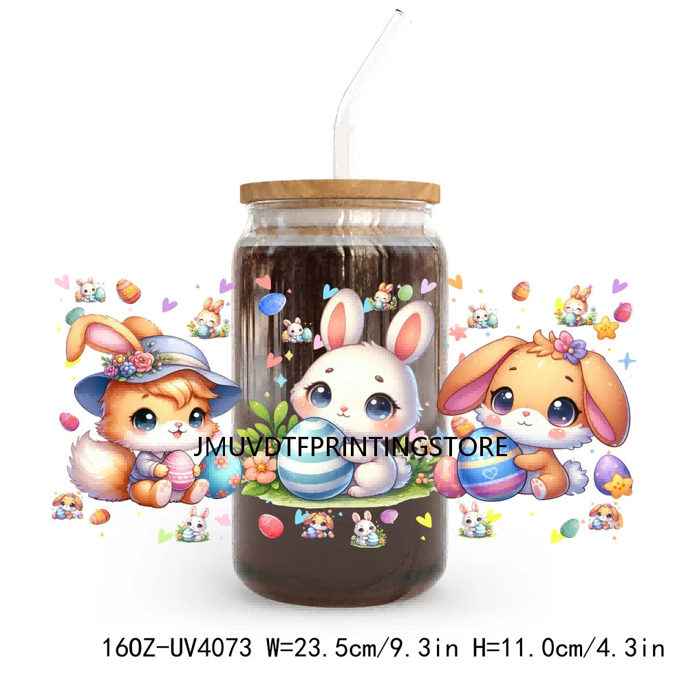 Cute Cartoon Girl With Egg UV DTF Sticker For 16OZ Libbey Glass Cup Can Wrap Transfer Sticker Custom Print DIY Logo Easter Vibes