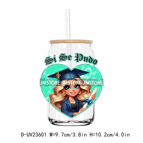 Chicano Graduation Chibi Education UV DTF Transfers Stickers Decals For Libbey Cold Cups Mugs Tumbler Waterproof DIY Craft Logo