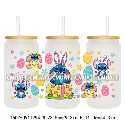 Cartoon Easter Vibes Animal Eggs Bunny Hunting Horror Killer 16OZ UV DTF Cup Wrap Sticker Label DIY Logo For Libbey Glass Can