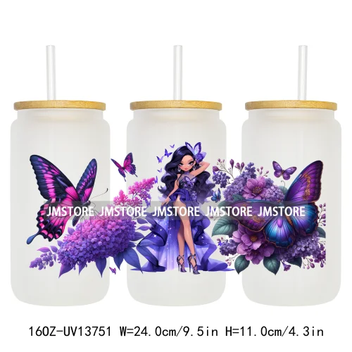 Floral Butterfly Girl Woman UV DTF Stickers Ready to Transfer Cup Wrap Custom Labels DIY Craft For Libbey Can Glass Tumblers Mug