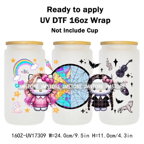 Halloween Wednesday Cartoon Horror Movies UV DTF Stickers Ready To Apply Cup Wrap Custom Labels DIY Craft For Libbey Can Glass