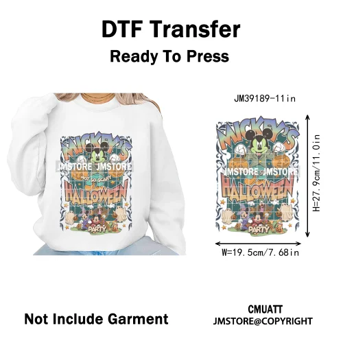 Spooky Season Pumpkin Trick or Treat Cartoon Halloween Iron on DTF Washable Heat Transfers Stickers Ready to Press for Clothing