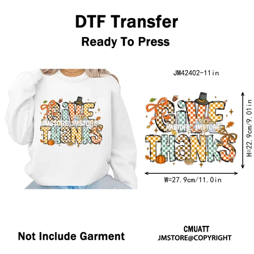Trendy Give Thanks Coquette Gobble Turkey Bow Girly Fall Blessed Iron on DTF Heat Transfers Stickers Ready to Press for Clothing