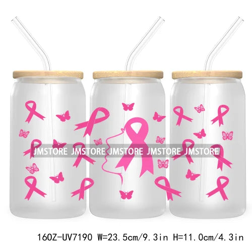 Peace Love Cure Breast Cancer Awareness Pink 16OZ UV DTF Cup Wrap Transfer Stickers For Libbey Glass Can Cups Tumbler October