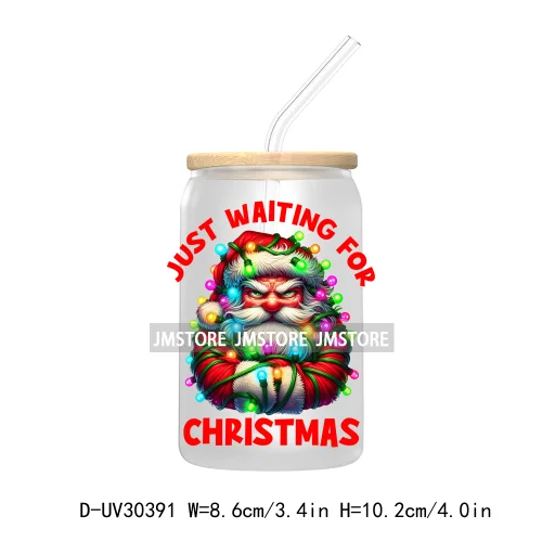 Retro Santa Christmas Blowing Bubble UV DTF Transfer Stickers Decals For Libbey Cold Cups Mugs Tumbler Waterproof Craft Xmas Mom