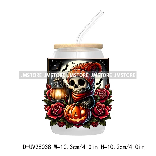 Cartoon Halloween Highland Cow UV DTF Transfer Stickers Decals For Libbey Cold Cups Mug Tumbler High Quality Labels Spooky Skull