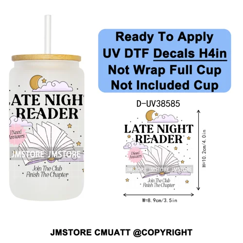 Fantasy Book Lover Gifts Positive Quotes UV DTF Decals Ready To Apply Waterproof Transfer Stickers For 16OZ Libbey Glass Can Cup