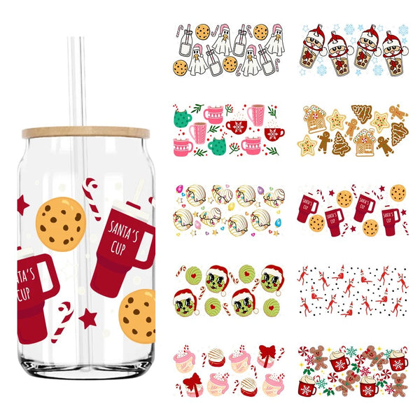 Christmas Santa's Cup 16OZ UV DTF Cup Wrap Transfers Stickers Custom Labels DIY Durable Waterproof Logo For Libbey Glass Can