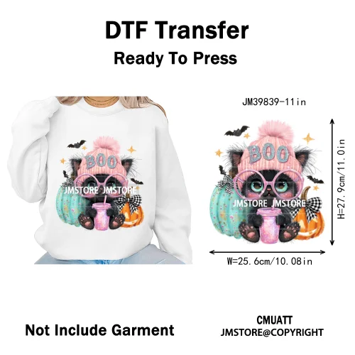 Pink Sweater Hat Coffee Girls Ghost Animal Pumpkin Halloween Iron on DTF Washable Transfers Stickers Ready to Press for Textile