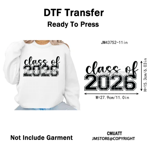 High School Senior Year Class of 2026 My First Last Day Iron on Washable DTF Heat Transfers Stickers Ready to Press for Hoodies