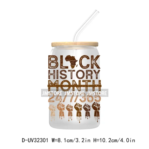 Glitter Black History Pride Afro American Queen Juneteenth 1865 UV DTF Transfers Stickers Decals For Libbey Cold Cup Mug Tumbler