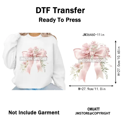 Pink Bow Silk Wedding Coquette Girl Ribbon Tied Printing Iron on DTF Thermal Transfers Stickers Ready to Press for Clothing Bags